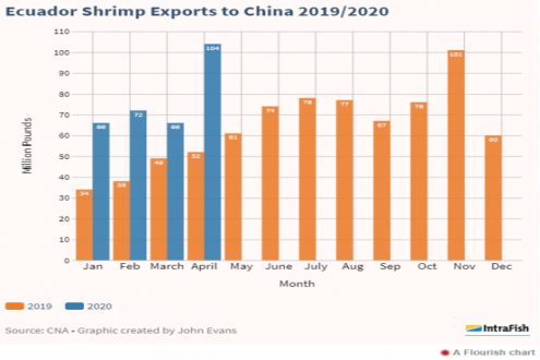 Ecuador farmed shrimp exports to China rebound sharply as lockdowns ease
